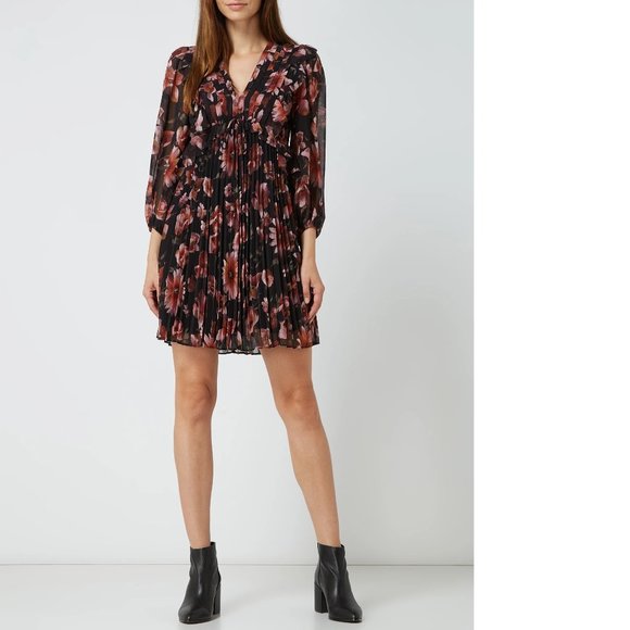 The Kooples Paris Womens Folral Print V-Neck Dress Black Size 0 XS NWOT New - Picture 1 of 9